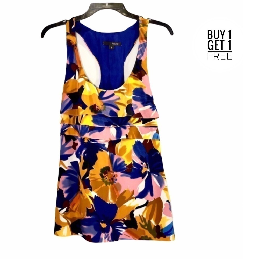 LIQUID Blue / Yellow Floral Racerback Silk Top 8
